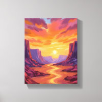 Coucher de soleil dans le canyon du désert | Peint