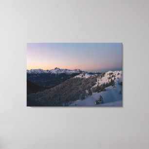 Toile Coucher de soleil d'hiver magique avec la montagne