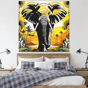 Toile Coucher de soleil majestueux d'éléphant