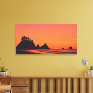 Toile Coucher de soleil minimaliste côtier à La Push, Wa