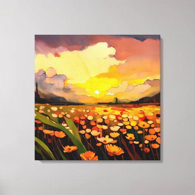 Toile Coucher de soleil moderne sur l'aquarelle de champ (Recto)