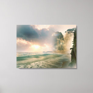 Toile Coucher de soleil mystique sur la plage Ocean Clif
