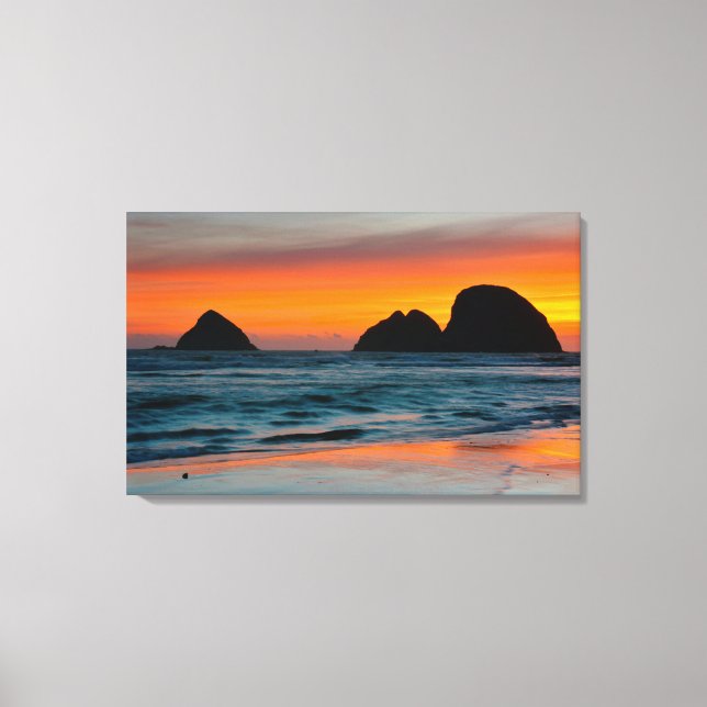 Toile Coucher de soleil, Pierres de mer, Océan, Oregon,  (Recto)