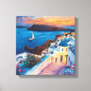 Toile Coucher de soleil romantique à Santorin