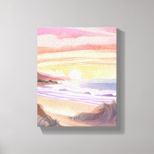 Toile Coucher de soleil rose sur la mer Peinture aquar