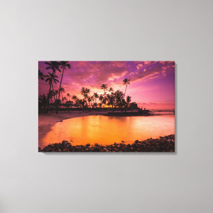 Toile Coucher de soleil rose sur la plage d'Hawaii