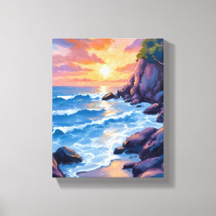 Toile Coucher de soleil sur la baie océanique   Aquarell