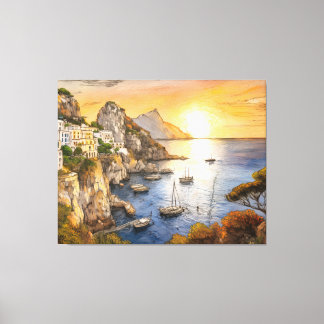 Toile coucher de soleil sur la côte d'Amalfi illustrant