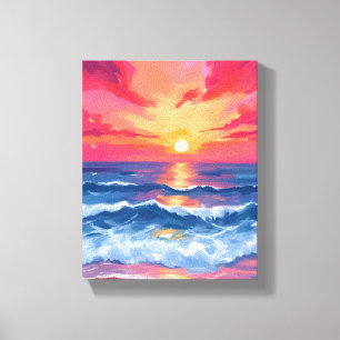 Toile Coucher de soleil sur la côte fuchsia   Aquarelle 