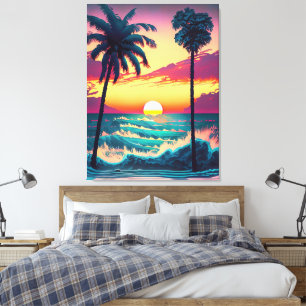 Toile Coucher de soleil sur la plage avec Palmiers Peint