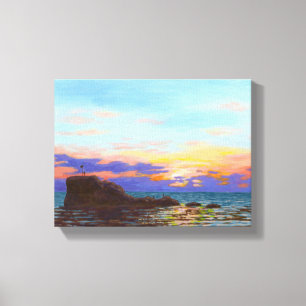 Toile Coucher de soleil sur la plage de Perranporth