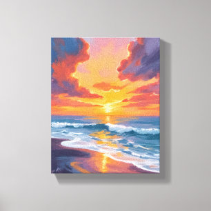 Toile Coucher de soleil sur la plage peinture aquarelle