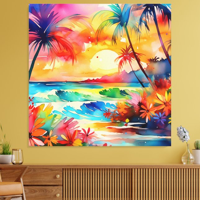 Toile Coucher de soleil sur la scène de l'aquarelle de p (Insitu(Salon))