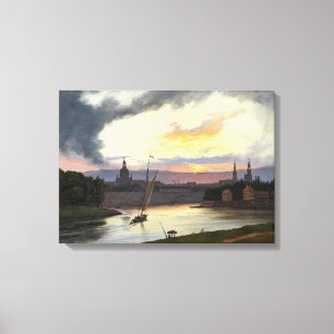 Toile Coucher de soleil sur la ville de Dresde (paysage 
