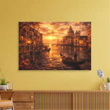 Coucher de soleil sur le canal de Venise - Gondole