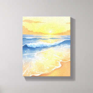Toile Coucher de soleil sur les vagues de l'océan Aqua