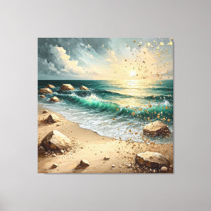 Toile Coucher de soleil sur les vagues de l'océan et le 