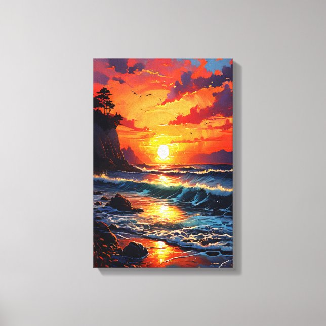 Toile Coucher de soleil sur l'océan - Art côtier (Recto)