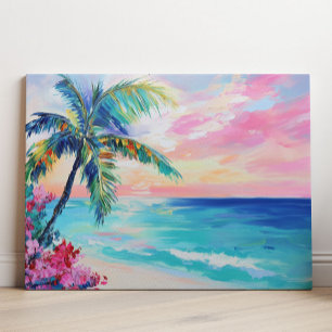 Toile Coucher de soleil sur l'océan tropical, Palmier