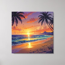 Coucher de soleil sur une plage tropicale - Illust