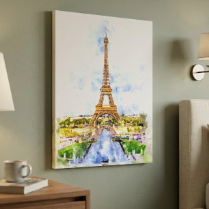 Toile Coucher de soleil Tour Eiffel Paris Aquarelle fran
