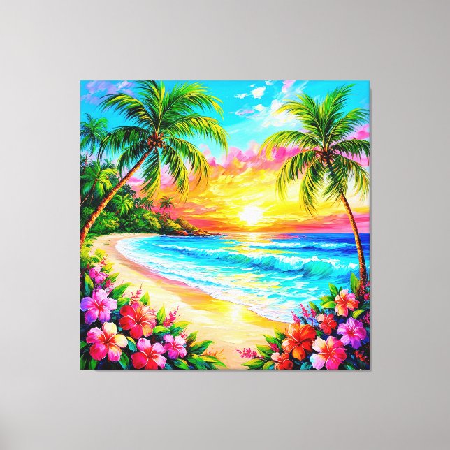 Toile Coucher de soleil tropical avec palmiers (Recto)