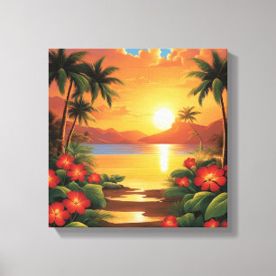Toile Coucher de soleil tropical et de palmiers