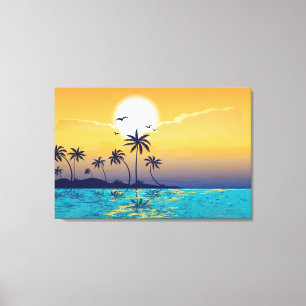 Toile Coucher de soleil tropical, palmiers imprimés toil