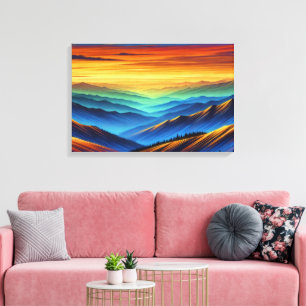 Toile Coucher de soleil vibrant sur des chaînes de monta
