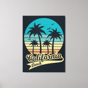 Toile Coucher de soleil vintage sur la plage de Californ