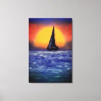 Coucher de soleil voilier - Art aquarelle