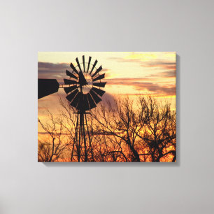 Toile Coucher du soleil de moulin à vent du Texas
