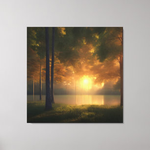 Toile couleur Golden Hour Lake Forest Imprimer