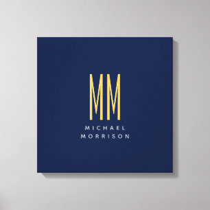 Toile Couleurs d'or bleu Monogramme Lettres initiales No