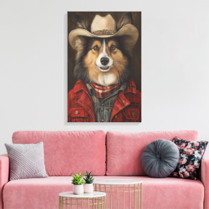 Toile Country Cowboy Shetland Sheepdog   Étagère