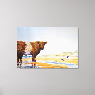 Toile Coupe de Vache Galloway Peinture Plage Surreal Scè