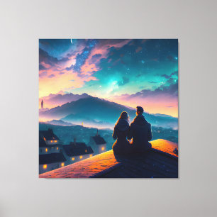 Toile Couple Assis Sur Le Toit