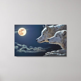 Toile Couple de loup léger de lune. L'art mural motivant