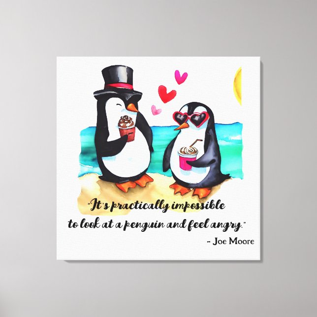 Toile Couple de pingouin drôle, Animaux en amour (Recto)