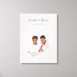 Toile Couple Photo PersonnaliséCoeur rose pâle Anniversa