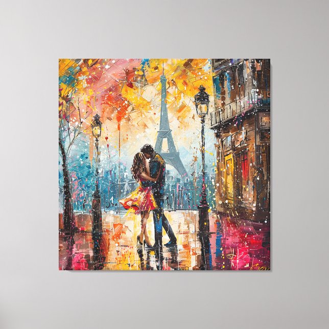 Toile "Couple romantique embrassant devant la Tour Eiffe (Recto)