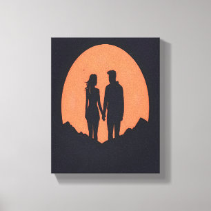 Toile Couple Silhouette Couple Minimaliste Art Amour