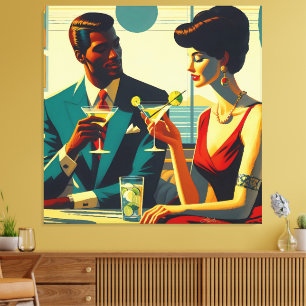Toile Couples de Fête de Cocktail de Milieu de Siècle - 