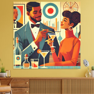 Toile Couples de Fête de Cocktail de Milieu de Siècle - 