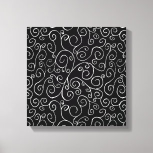 Toile Courbes de défilement blanches sur noir