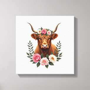 Toile Couronne florale vintage Highland Cow Boho Farmhou