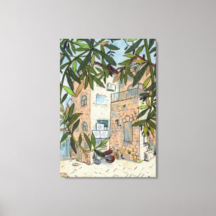 Toile Courtyard in Haifa Israel Paysage cityscape croqui