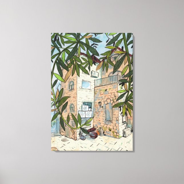 Toile Courtyard in Haifa Israel Paysage cityscape croqui (Recto)