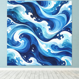Toile Coussin de jet abstrait Vagues de l'océan bleu Aqu