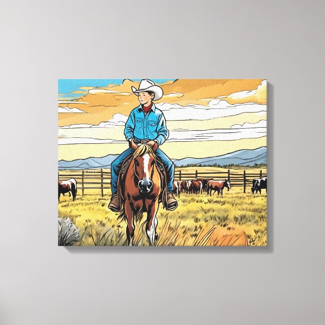 Toile Cowboy Cattle Rancher Boy's Bedroom Art graphique (Recto)